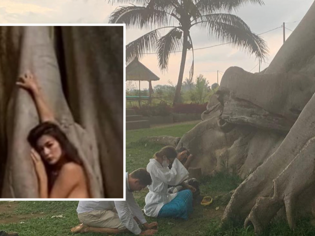 Influencer se desnuda en árbol sagrado y la expulsan de Bali