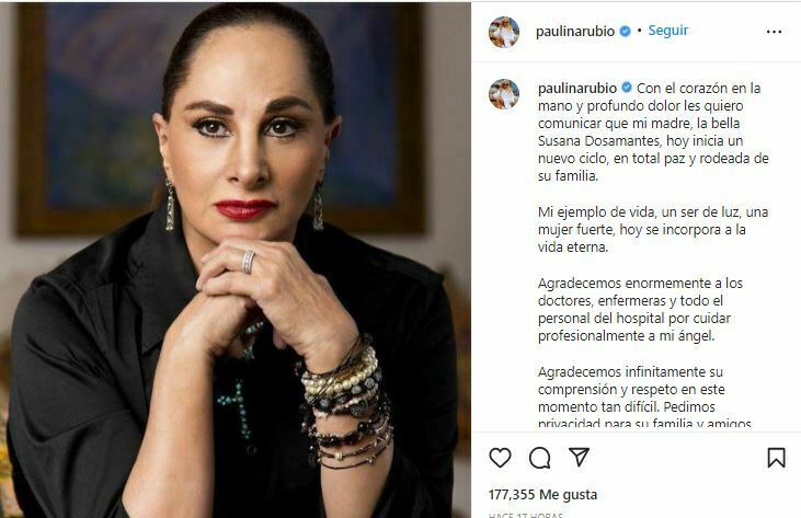 Paulina Rubio se despide de su mamá y pide privacidad
