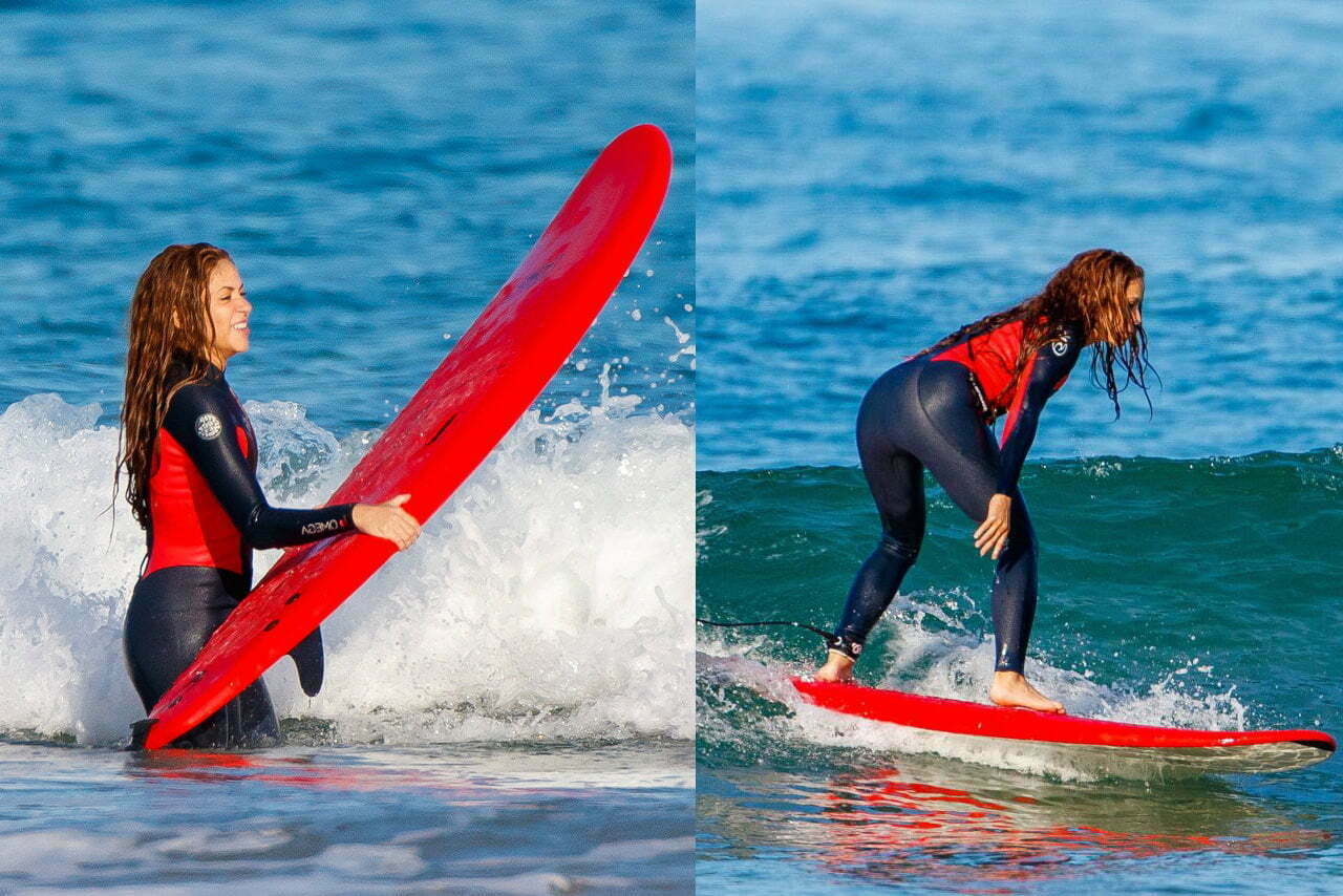 Shakira surfeando al norte de España
