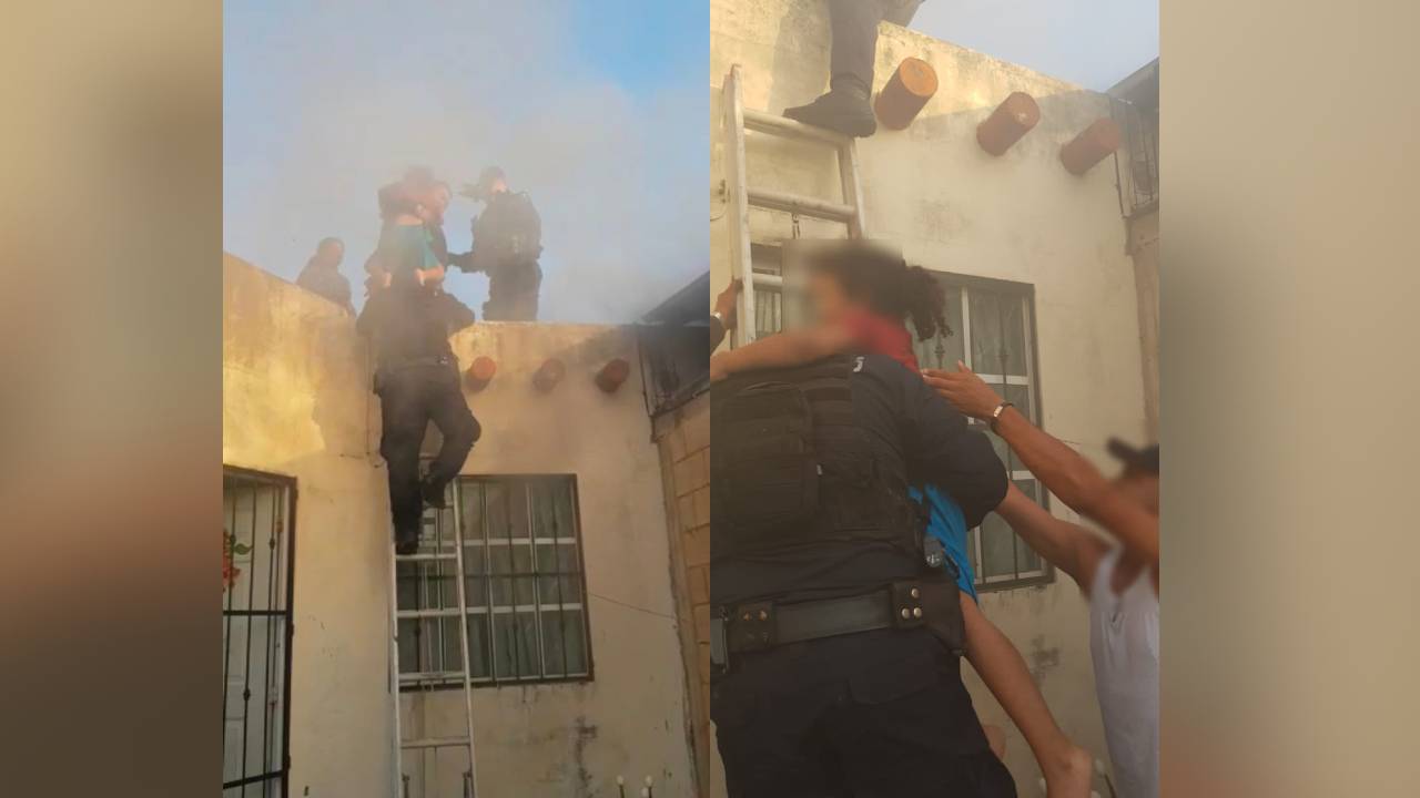 Policías de Cancún salvan a una familia de incendio en su casa