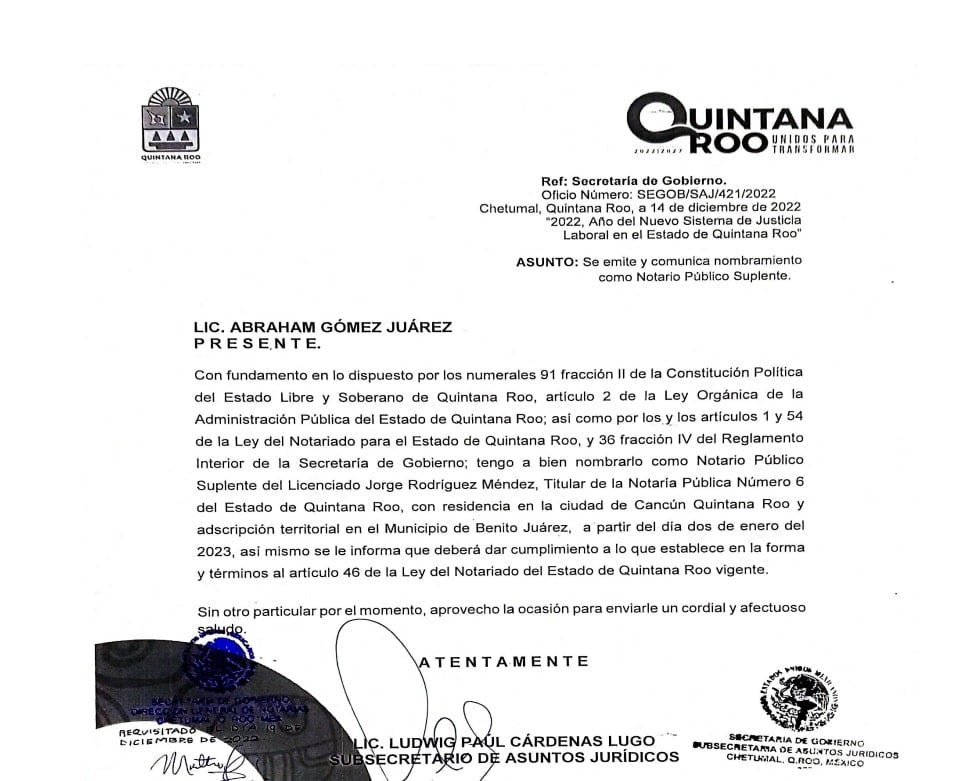 Cambian a notario suplente en Cancún
