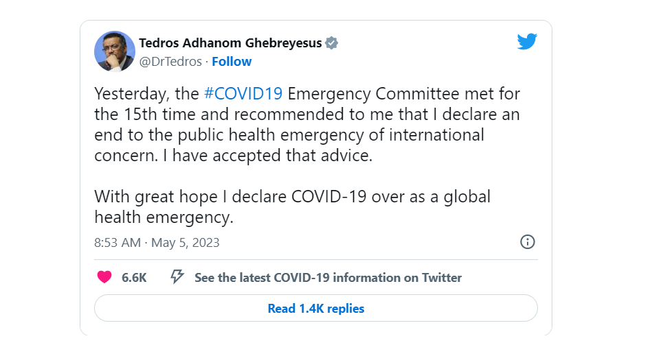 OMS declara fin de la emergencia mundial de COVID-19