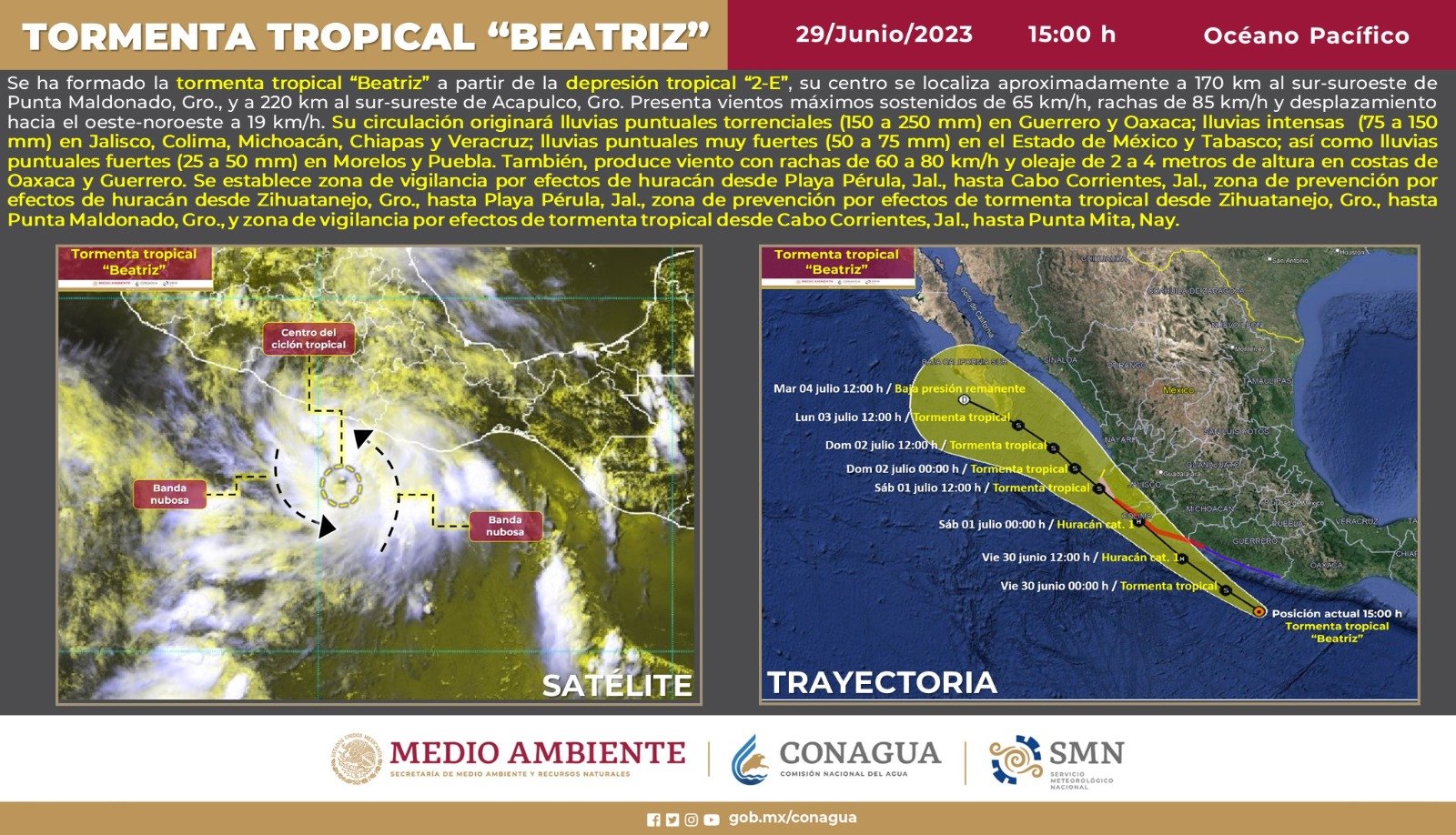 Tormenta Beatriz se intensificará a huracán este el viernes