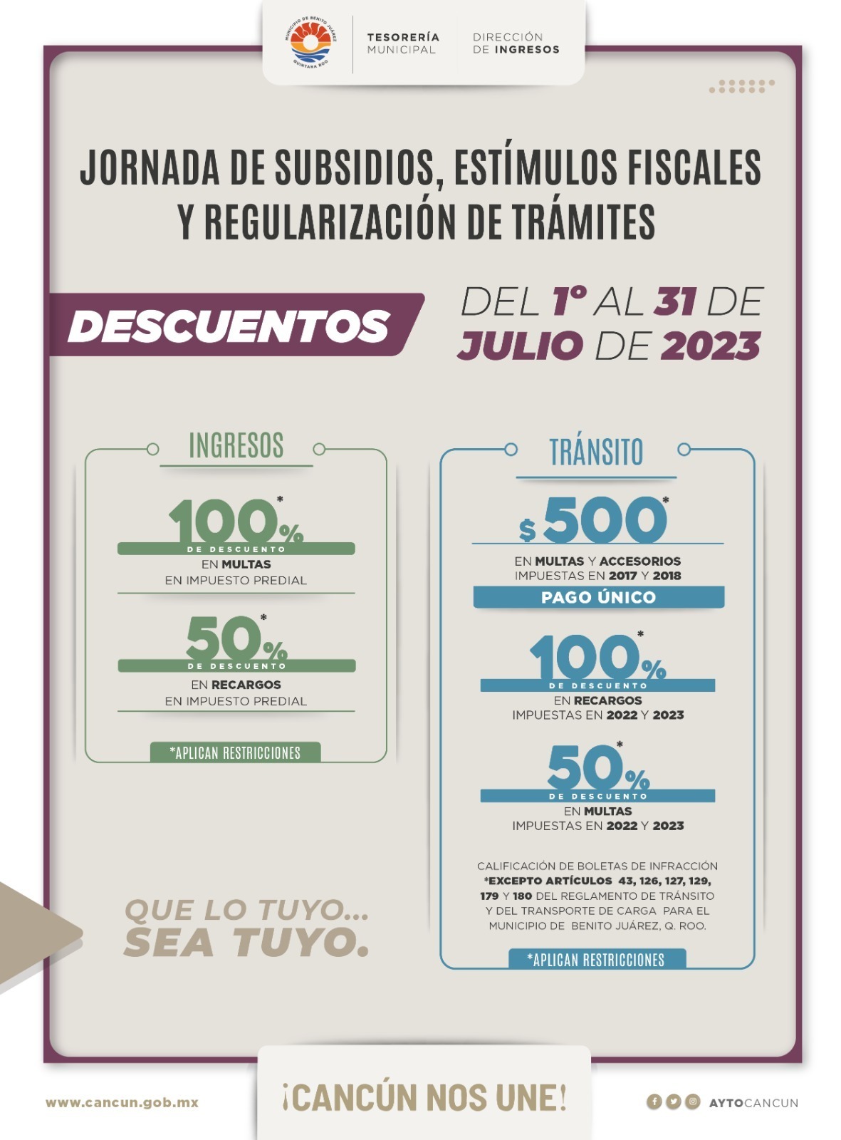 Última semana de “Jornada de Subsidios Fiscales” en Benito Juárez