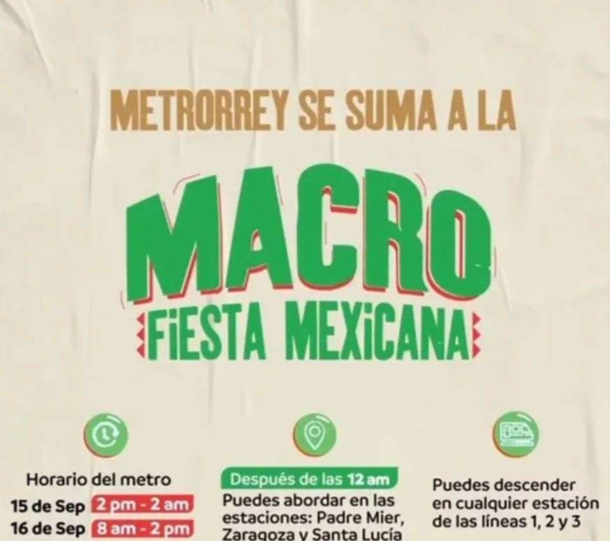 Metro gratis en Nuevo León por Macro Fiesta Mexicana