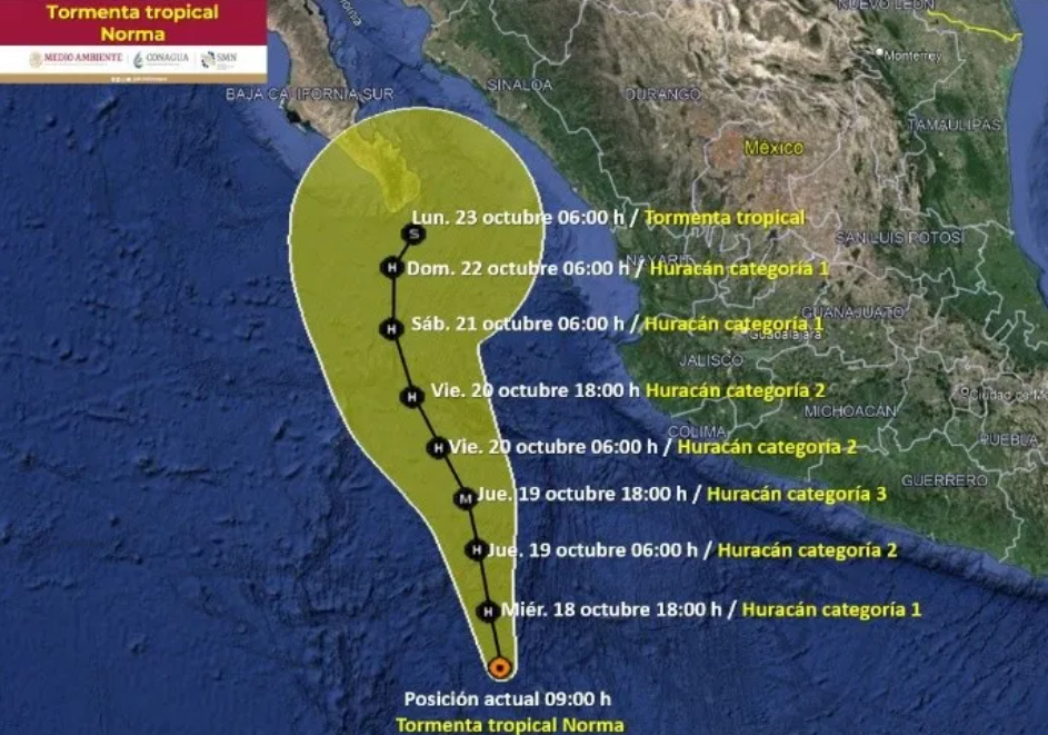 “Norma” alcanzaría categoría 3 como huracán muy cerca de Jalisco