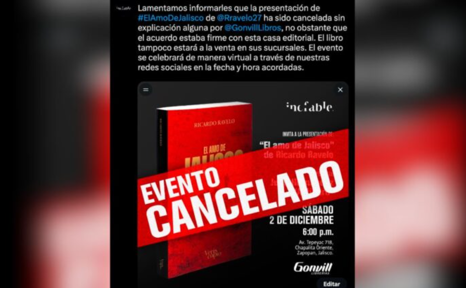 Denuncian censura por cancelación de presentación del libro ‘El Amo de Jalisco’