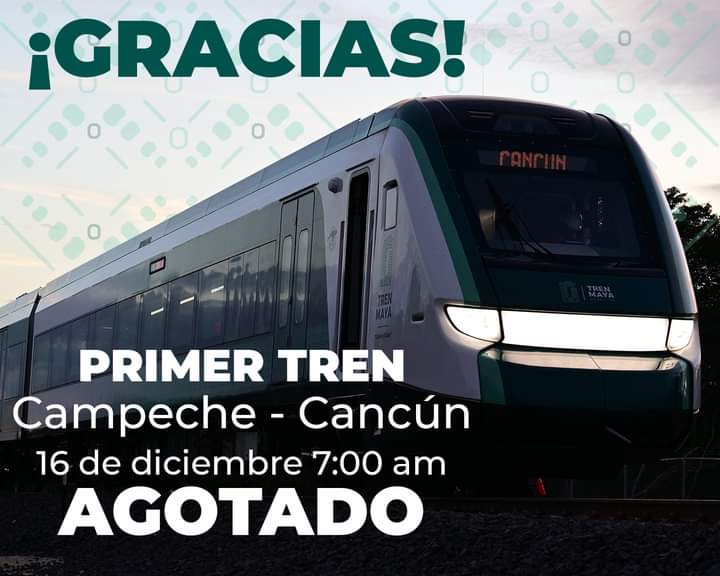 Se agotan boletos para el primer viaje del Tren Maya, a unos minutos de su anuncio