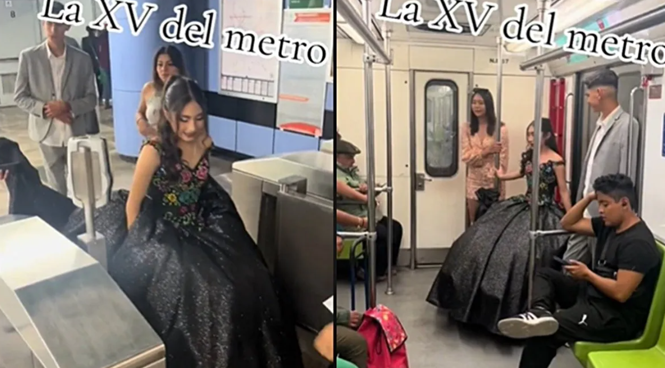 Quinceañera llega a su fiesta en Metro de la CDMX (VIDEO)