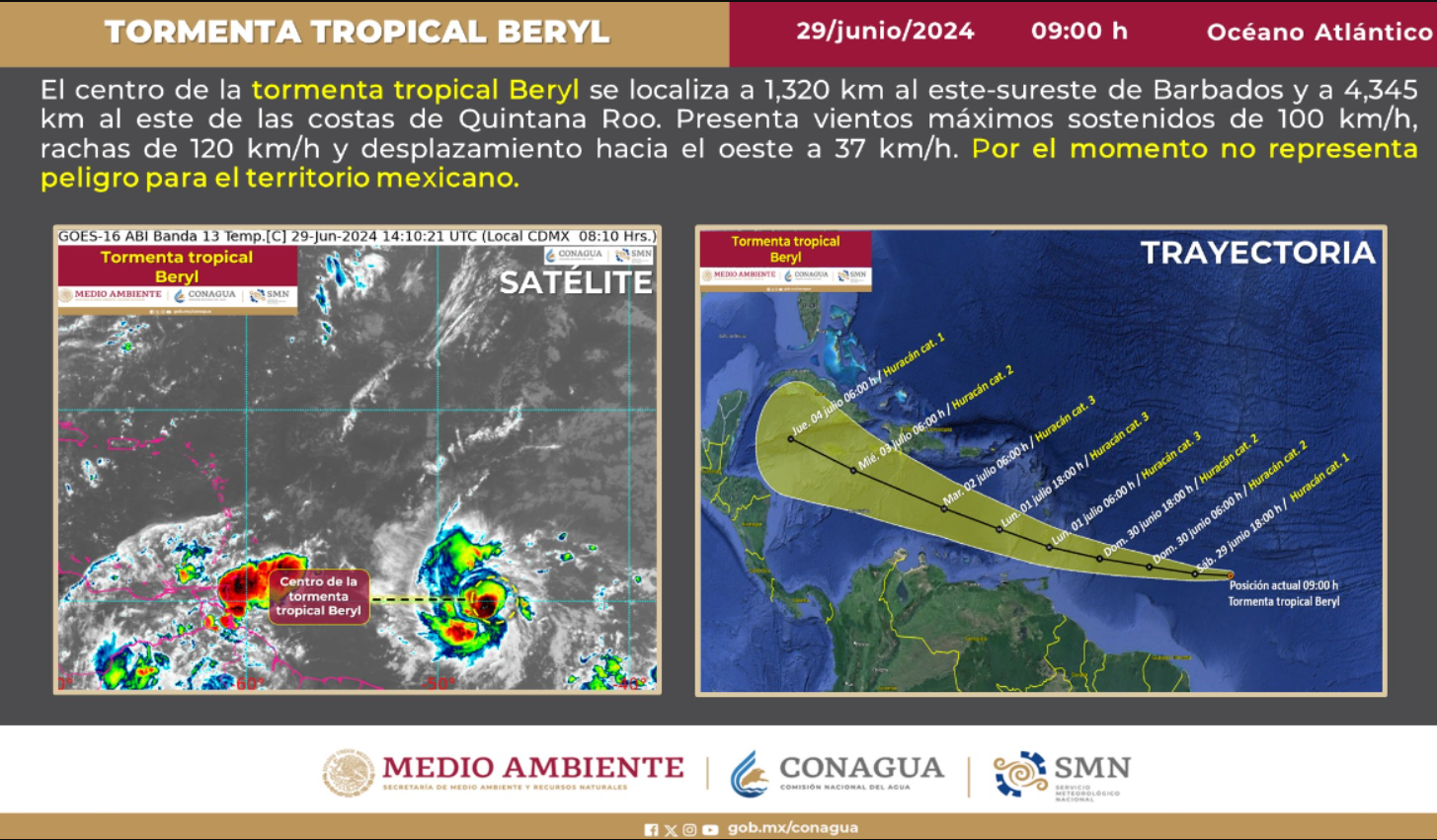 Se forma la tormenta tropical ‘Beryl’; esta es su trayectoria en el Atlántico