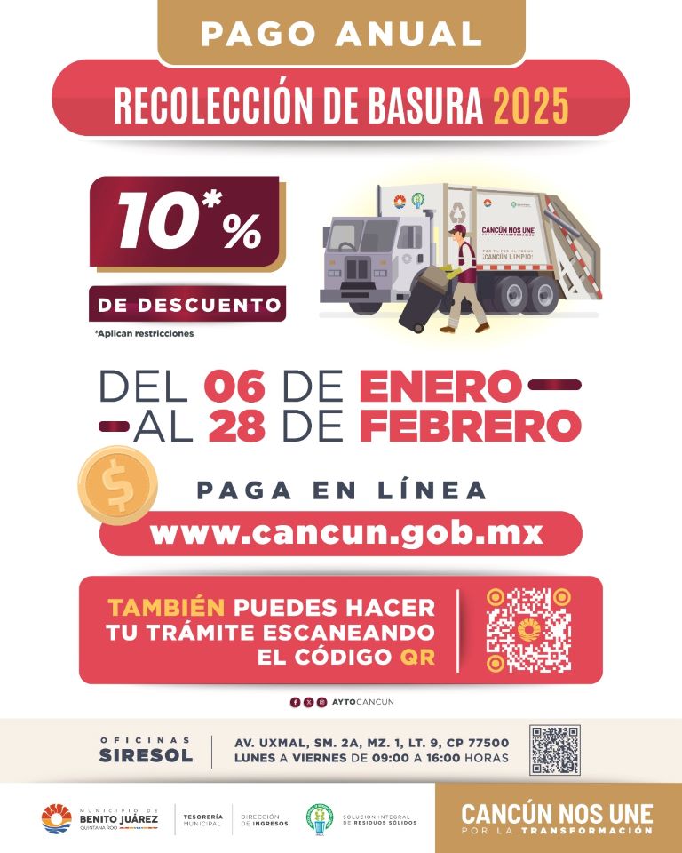 Pago anual Recolección de Basura 2025 - Ayuntamiento Cancun