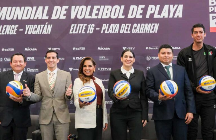 Anuncian Mara Lezama y Rommel Pacheco Tour Mundial de Voleibol de Playa Elite 16 en Playa del Carmen